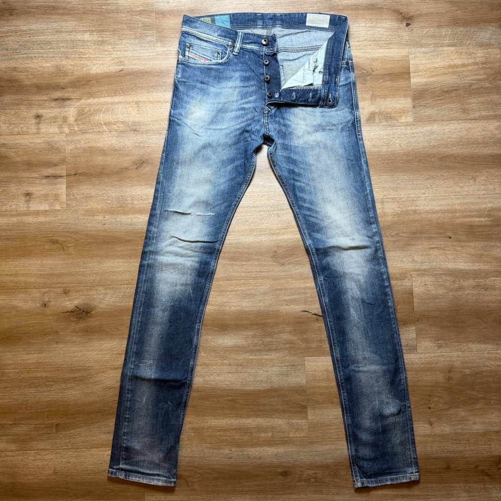 Diesel Tepphar Jeans Mens 28x34 Blue Slim Carrot Distressed Faded Denim 0827I
